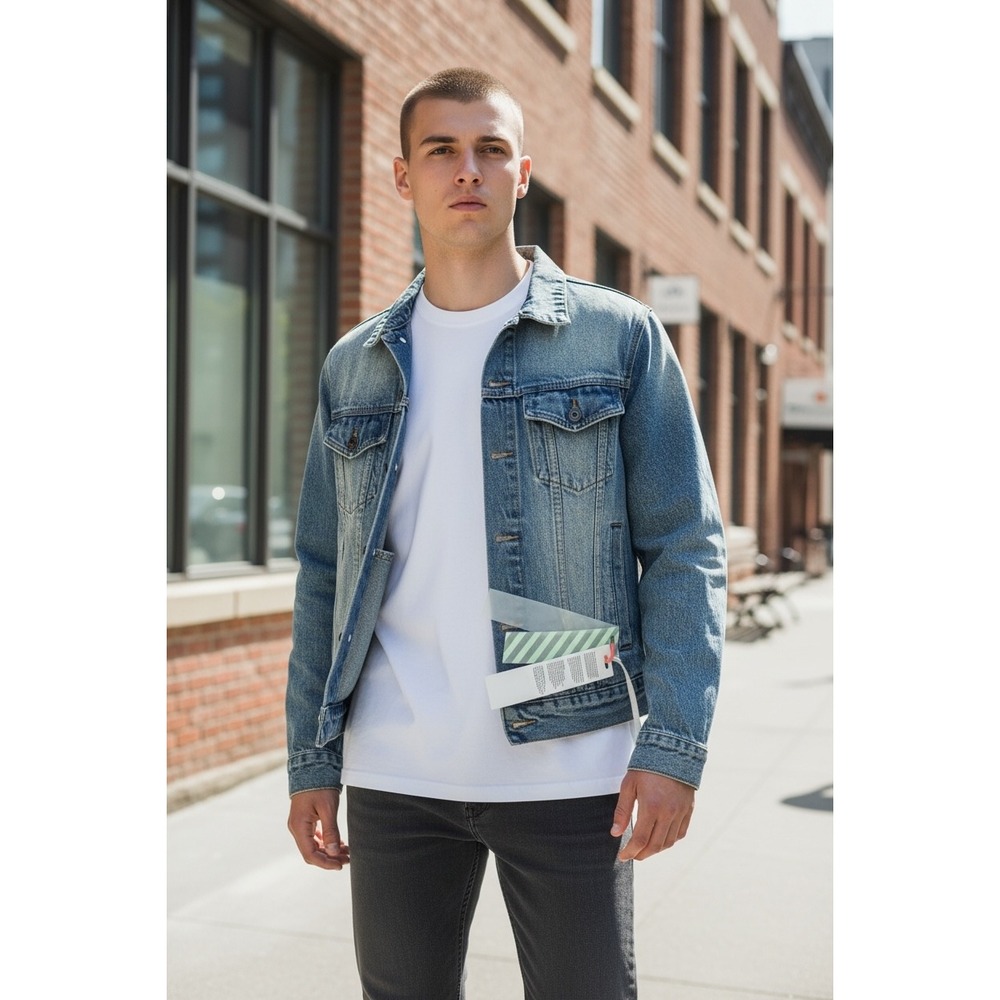 OFF-WHITE c/o Virgil Abloh Blue Denim Cotton Jacket Men's Size Small NWT